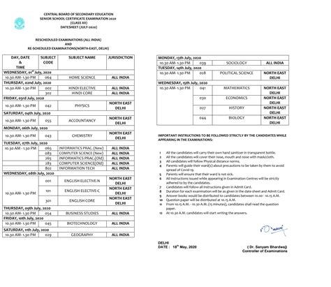 Cbse Datesheet For Class 10th 12th Board Exams 2020 Released — Check