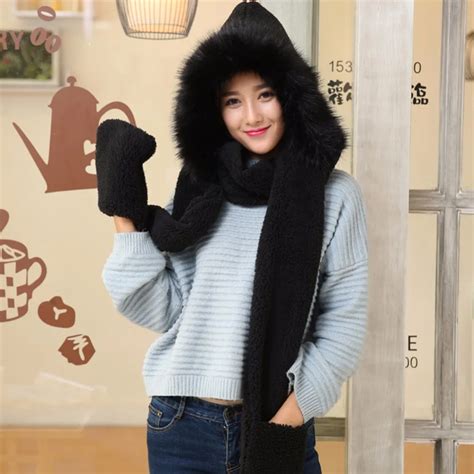 Aliexpress Buy Psc Faux Fur Hooded Cap Scarf Gloves Cute Women