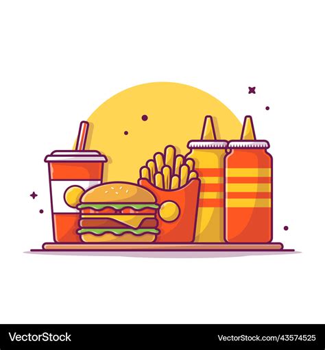 Burger French Fries And Soft Drink With Mustard Vector Image