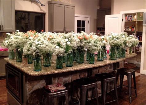 The Plus Antique Blue Fruit Jars Full Of Baby S Breath Mini