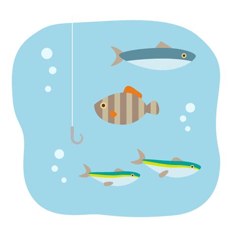 釣り針と水中の魚たちのイラスト02 無料のフリー素材 イラストエイト