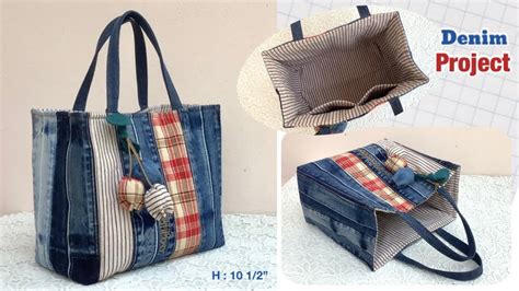 Easy To Sew A Tote Bag From Jeans Waist Sewing Diy A Denim Tote Bag Tutorial Denim Projects