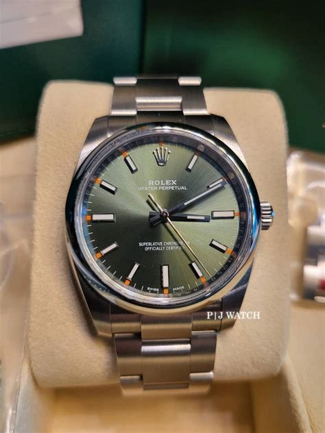 Rolex Oyster Perpetual 34mm Olive Green Womens Watch Ref114200