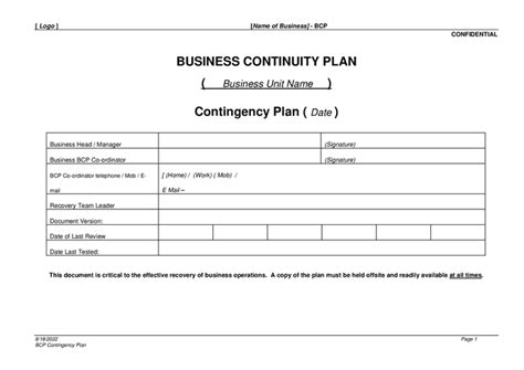 Business Continuity Plan Template Download Free Documents For Pdf