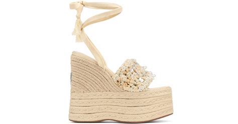 Naked Wolfe Woven Rope Wedge Mules With Beading In Natural Lyst Uk