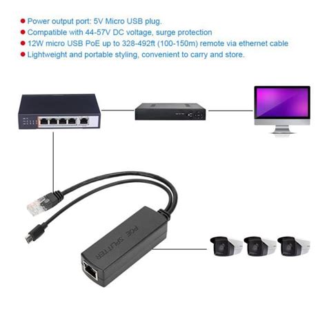 YOSOO Adaptateur POE Ethernet DC48V à DC5V Power POE Splitter