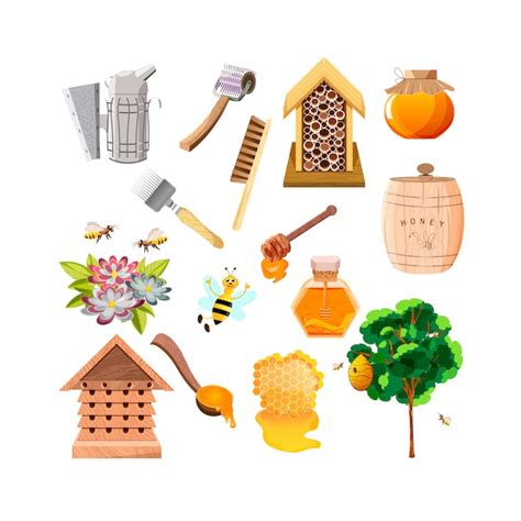 Premium Vector Bee Honeycomb Wooden Honey Dipper And Glass Jar Full