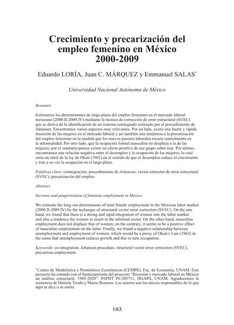 PDF Crecimiento y precarización del empleo femenino en México 2000 2009