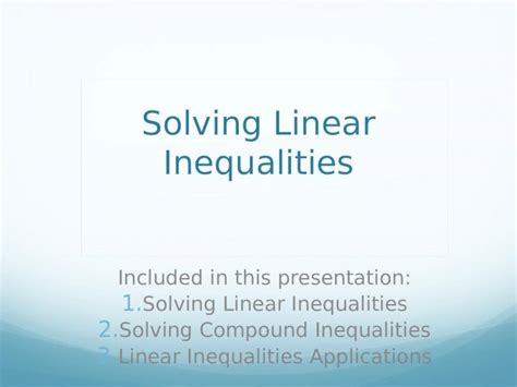 Ppt Solving Linear Inequalities Included In This Presentation