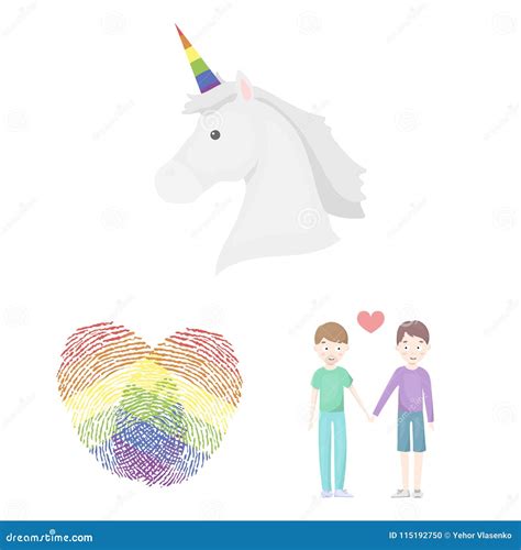 Gay And Lesbian Cartoon Icons In Set Collection For Design Sexual Minority And Attributes Vector