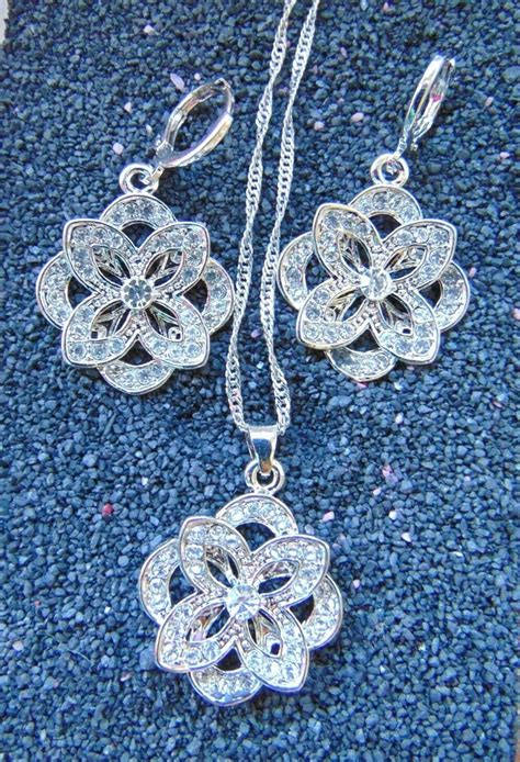 Silber Schmuck Set Afrika Traum Blume Zirkon Kette Anh Nger Creolen