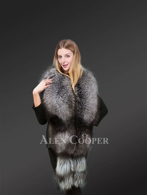 Genuine Silver Fox Fur Collar Scarf