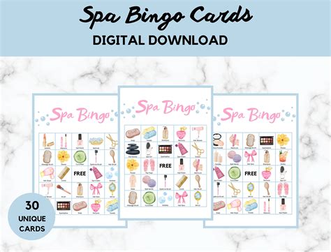 Spa Bingo Wellness Bingo 30 Spa Bingo Cards Spa Party Game Spa Birthday