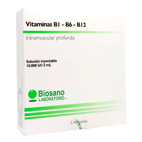 VITAMINAS B1 B6 B12 SOLUCION INYECTABLE X3 AMPOLLAS DE 10 000UI 3ML