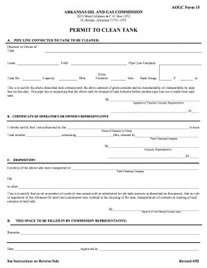 Fillable Online Aogc State Ar Form Permit To Clean Tank Pdf