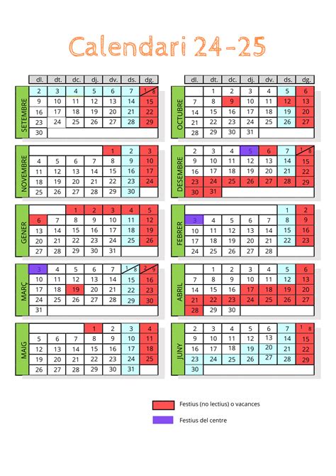 Horari De Centre I Calendari Del Curs