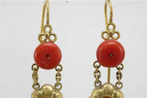 Proantic Boucles D Oreilles Anciennes Or Corail