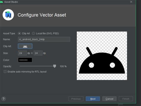 Clip Art From Configure Vector Asset Window In Android Studio Is Not