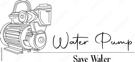 Outline Sketch Drawing Of Electric Water Pump Motor Line Art