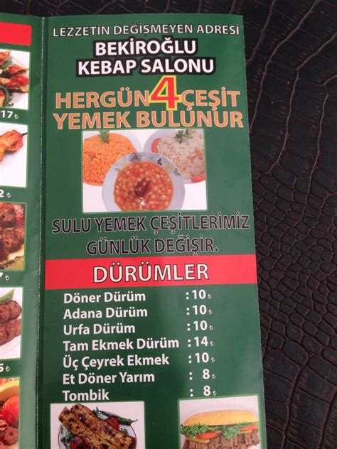 Menu At Bek Roglu Kebap Ve Lahmacun Istanbul