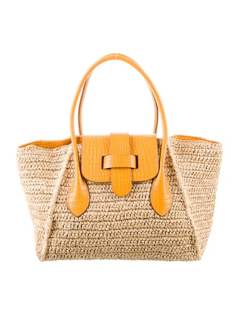 Pamela Munson Leather Trimmed Raffia Tote Bag - Neutrals Totes, Handbags - WPMUN20221 | The RealReal