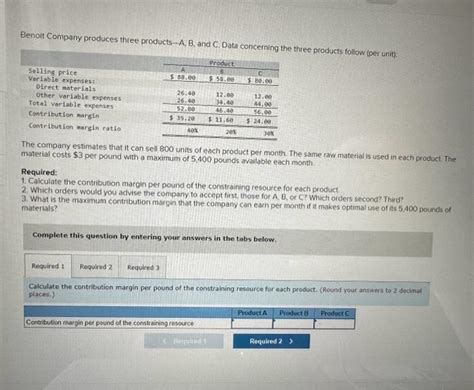 Solved Benoit Company Produces Three Products A B And C Chegg