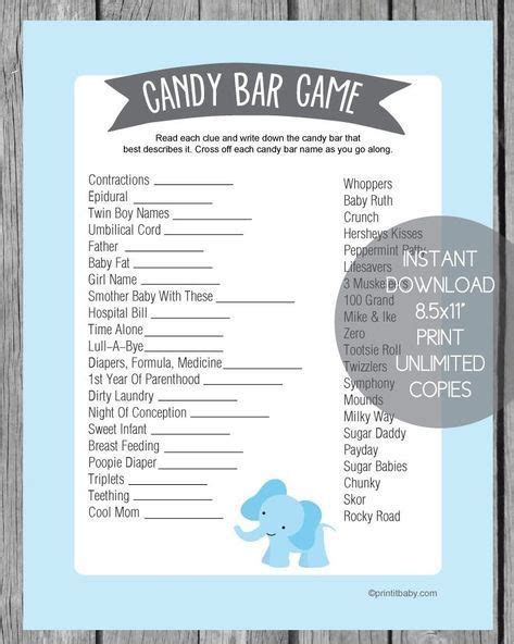 Baby Shower Candy Bar Game Blue Elephant Baby Shower Candy Bar