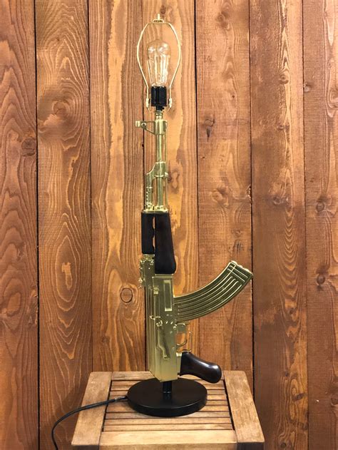 Gold Chrome Ak 47 Table Lamp Gun Lamp Etsy