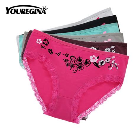 Plus Size Women Panties Cotton Mid Waist Briefs Sexy Lace Underwear Ladies Knickers Intimates