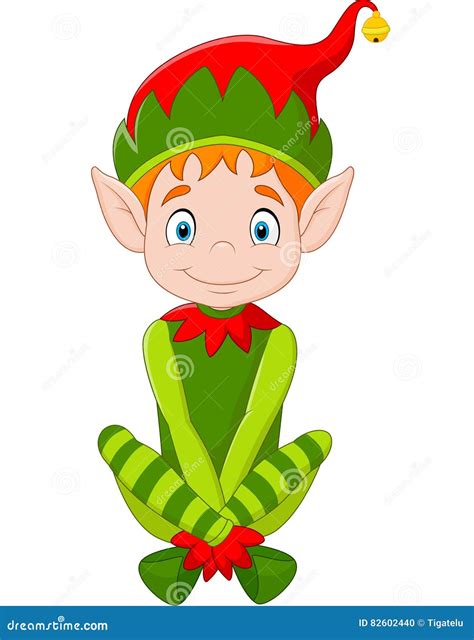 Cartoon Happy Christmas Elf Sitting Stock Vector Illustration Of