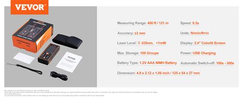 VEVOR Laser Measure 122 M 1 6 Mm Accuracy Laser Distance Measure