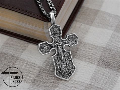 Large Orthodox Men Silver Cross Necklace Mens Sterling Etsy