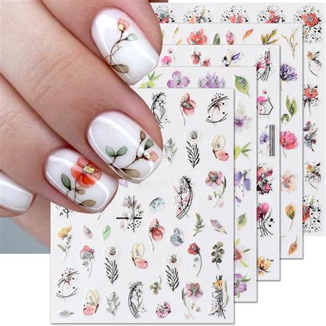 Amazon D Flower Nail Stickers For Women Colorful Flowers Glitter