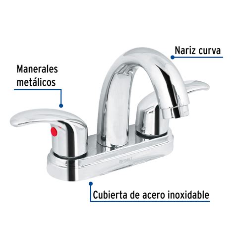 Mezcladora Lavabo 4 Cromo Nariz Curva Palanca AQUA Mezcladoras Para