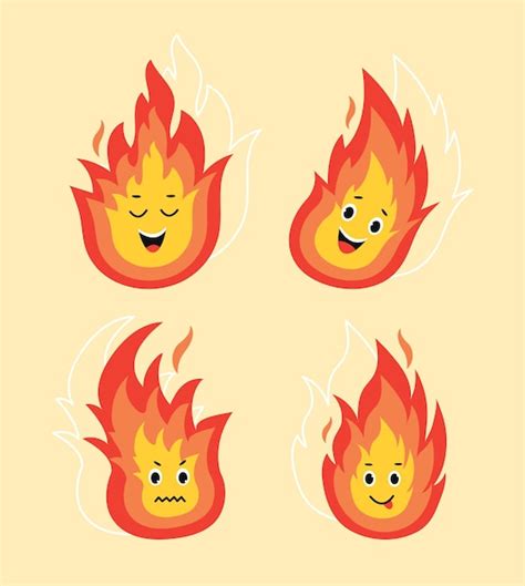 Conjunto De Diferentes Conceptos De Fuego Emoji Y Pegatinas Para Redes