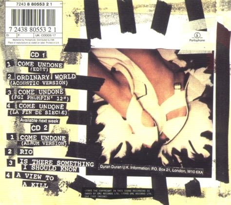 Image - 13 come undone song single uk CDDDS 17 duran duran cd set ...