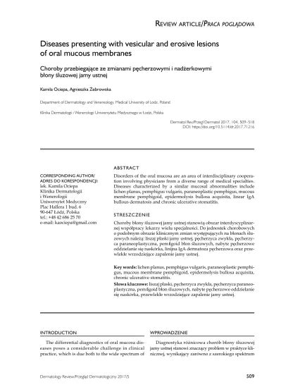 Diseases Presenting With Vesicular And Erosive Lesions Of Oral Mucous