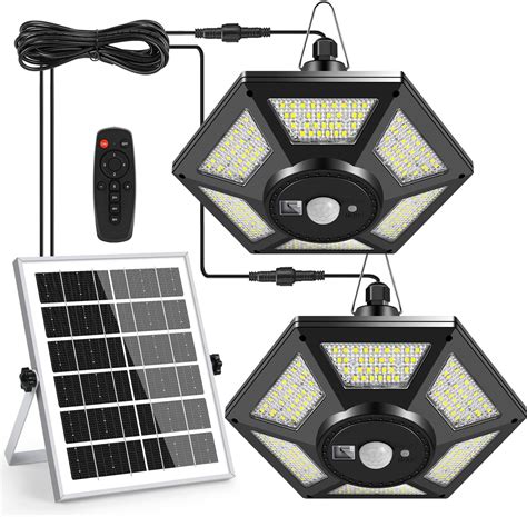 Deogos Solar Pendant Lights Dual Head Solar Shed Lights With Motion Sensor For Outdoor180 Led