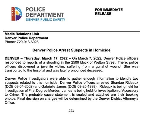 Denver Police Dept On Twitter Release Denver Police Arrest