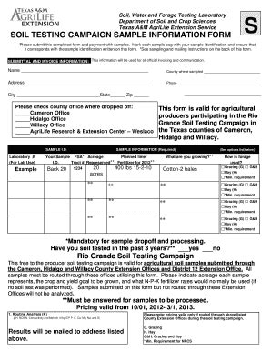 Fillable Online Cameron Agrilife S Soil Testing Campaign Sample