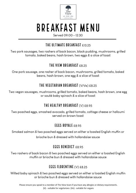 Menu At The View Wootton Wawen Restaurant Henley In Arden