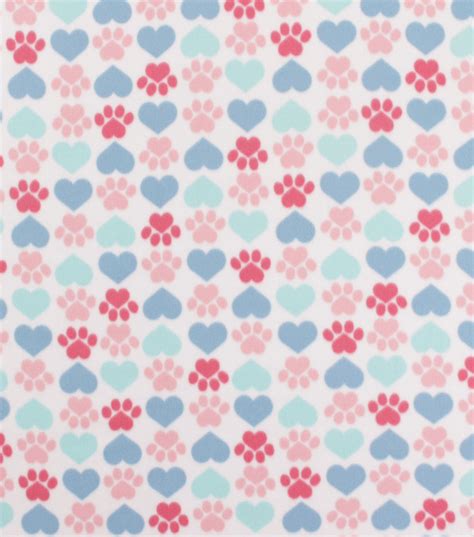 Blizzard Fleece Fabric Heart Paw Pink Teal Joann