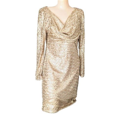 Eliza J Gold Sequin Cocktail Dress Cowl Neck Sparkly Depop