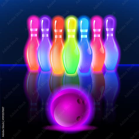 Bowling Neon Glowing Pins Vector Clip Art Illustration