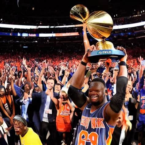 Julius Randle Lifting The Nba Trophy For The Knicks Stable Diffusion