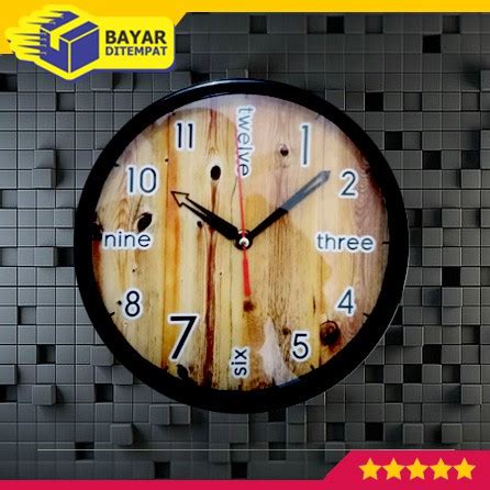 Jual Jam Dinding Tempel Wall Clock Mw Murah Unik Motif Kayu Wood