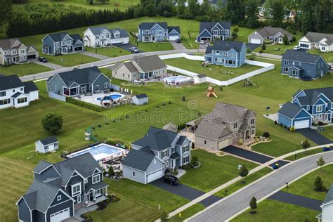 Aerial View of Private Residential Houses in Rural Suburban Sprawl Area ...