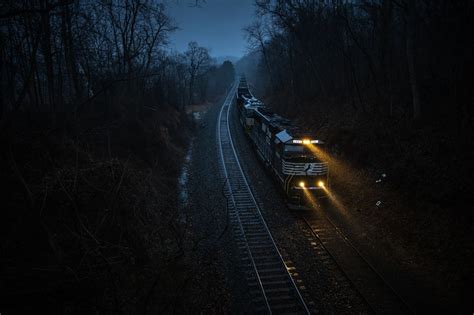 Dark Railway Vehicle Machine Railroad Track Night Train Hd