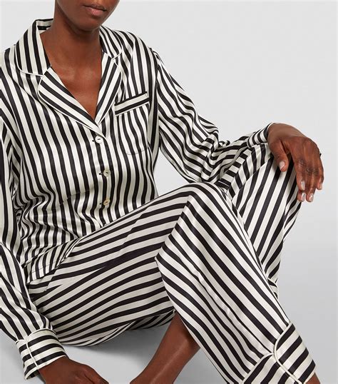 Olivia Von Halle Black Silk Striped Lila Pyjama Set Harrods Uk