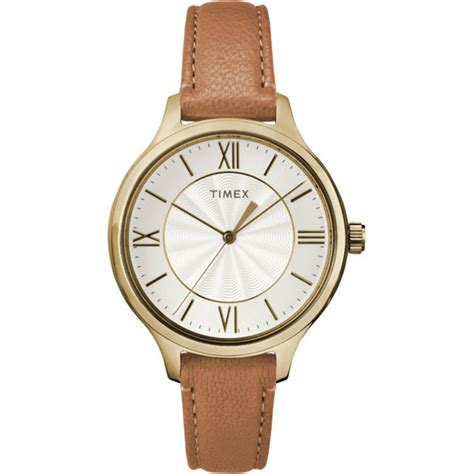 Timex Womens Peyton Gold Tone Watch Brown Leather Strap Walmart